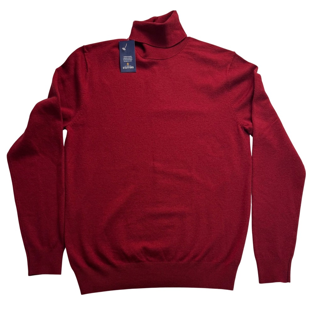 Stafford Mens Pomegranate Red Turtleneck Sweater Cashmere Blend Small NEW